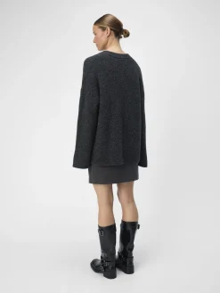 OBJECT Basic|Stickat*STICKAD TRÖJA Dark Grey Melange