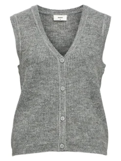 OBJECT Cardigans|Stickat*STICKAD VÄST Medium Grey Melange