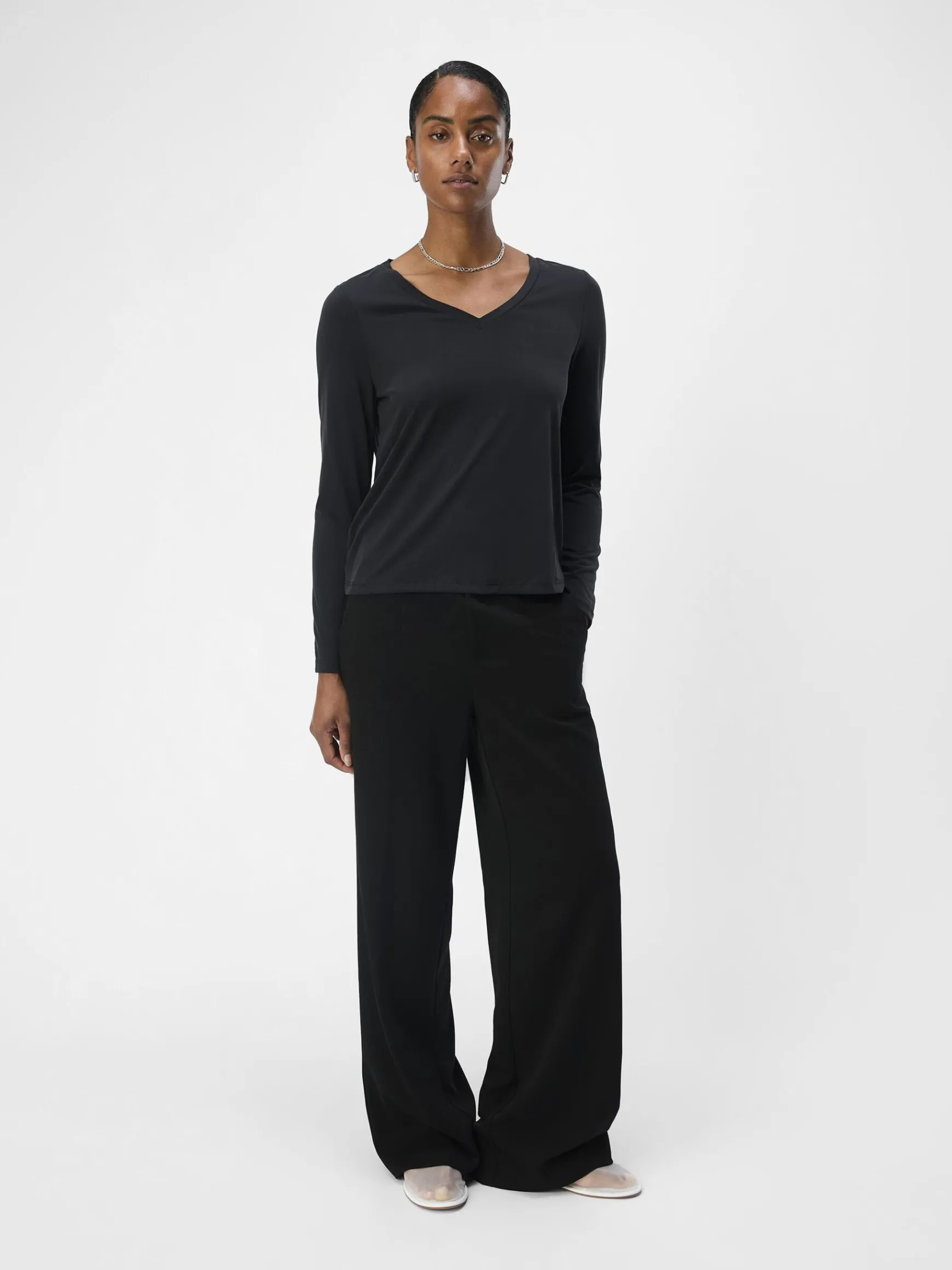 OBJECT Toppar*V-RINGNING LÅNGÄRMAD TOPP Black