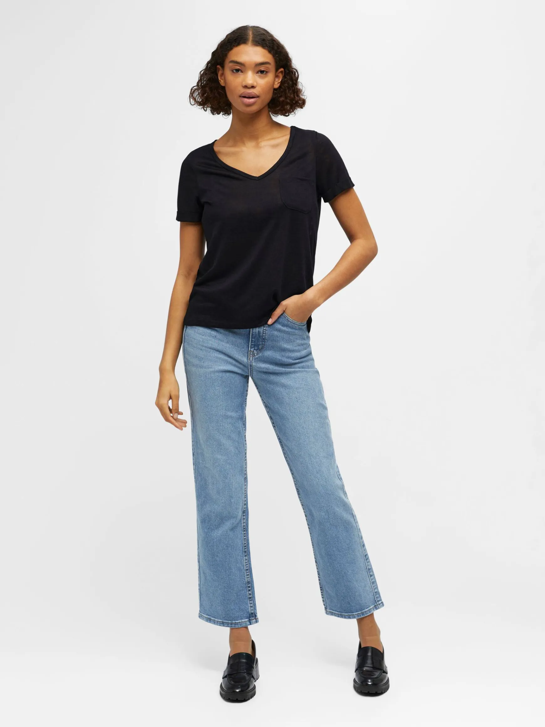OBJECT Basic|Toppar*V-RINGNING T-SHIRT Black