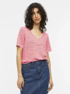 OBJECT Toppar*V-RINGNING T-SHIRT Paradise Pink