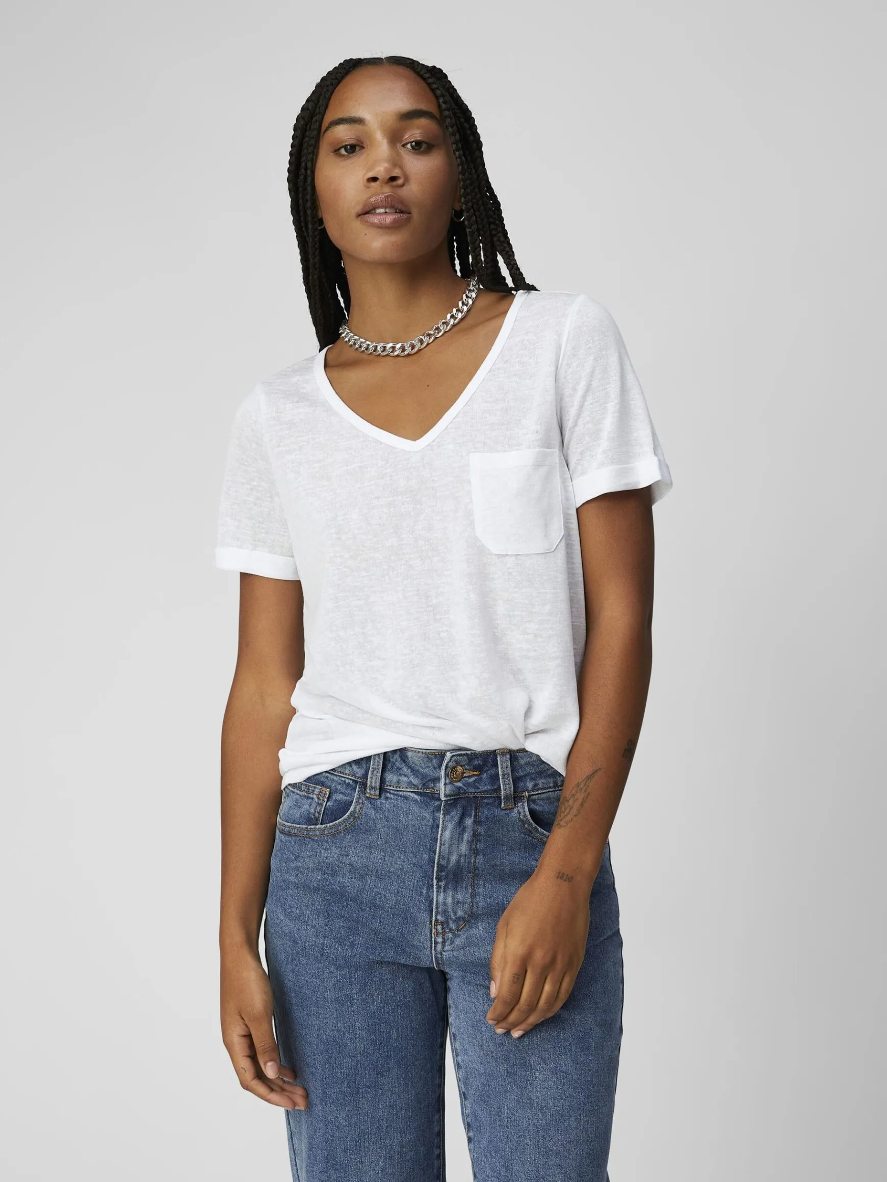 OBJECT Basic|Toppar*V-RINGNING T-SHIRT White